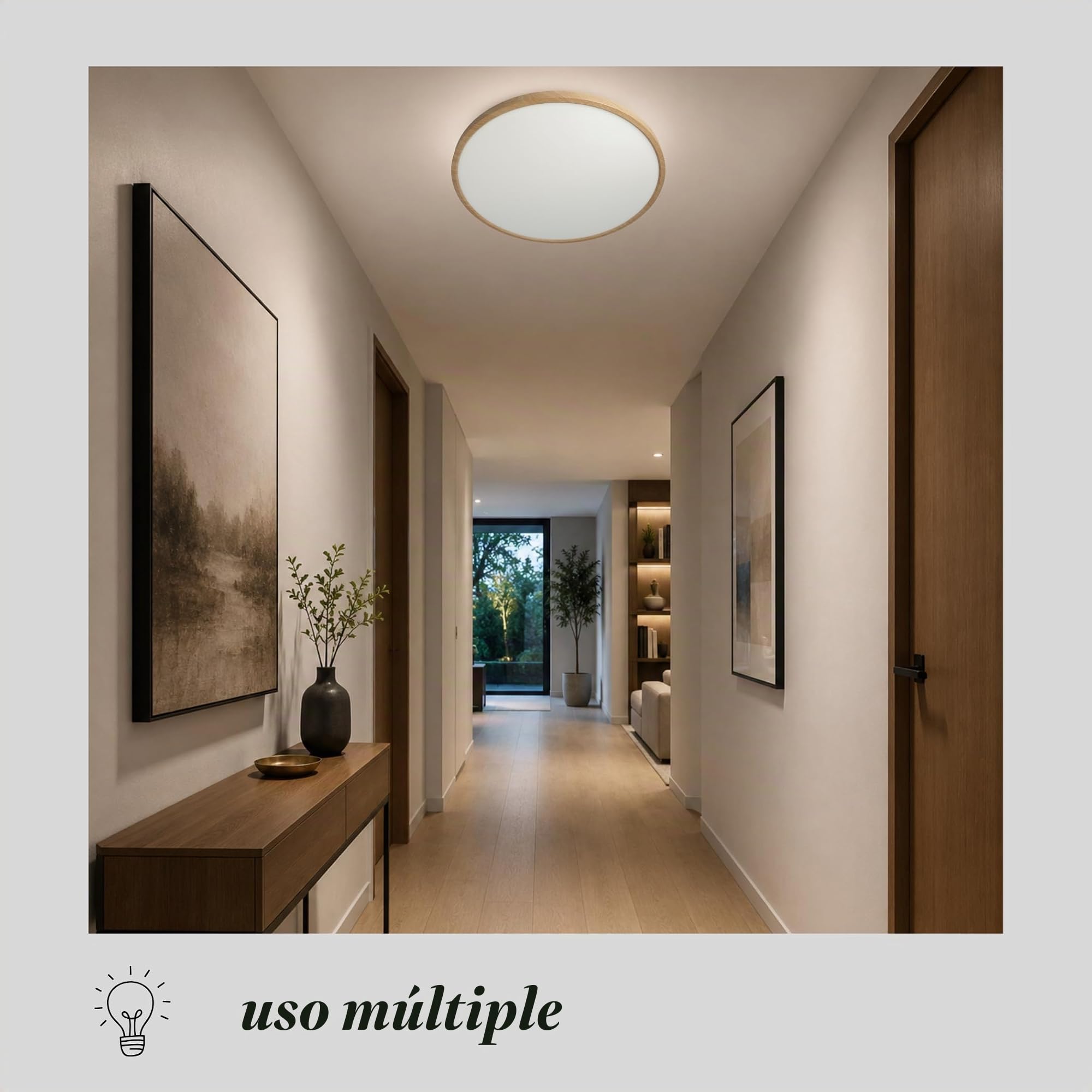 Jandei - Plafón LED 48W CCT, 60cm diámetro, acabado Madera, elegante, Lámpara Redonda. Perfecto para Casas, Salones, Dormitorios. Color blanco cálido 3000K y frío 6000K.