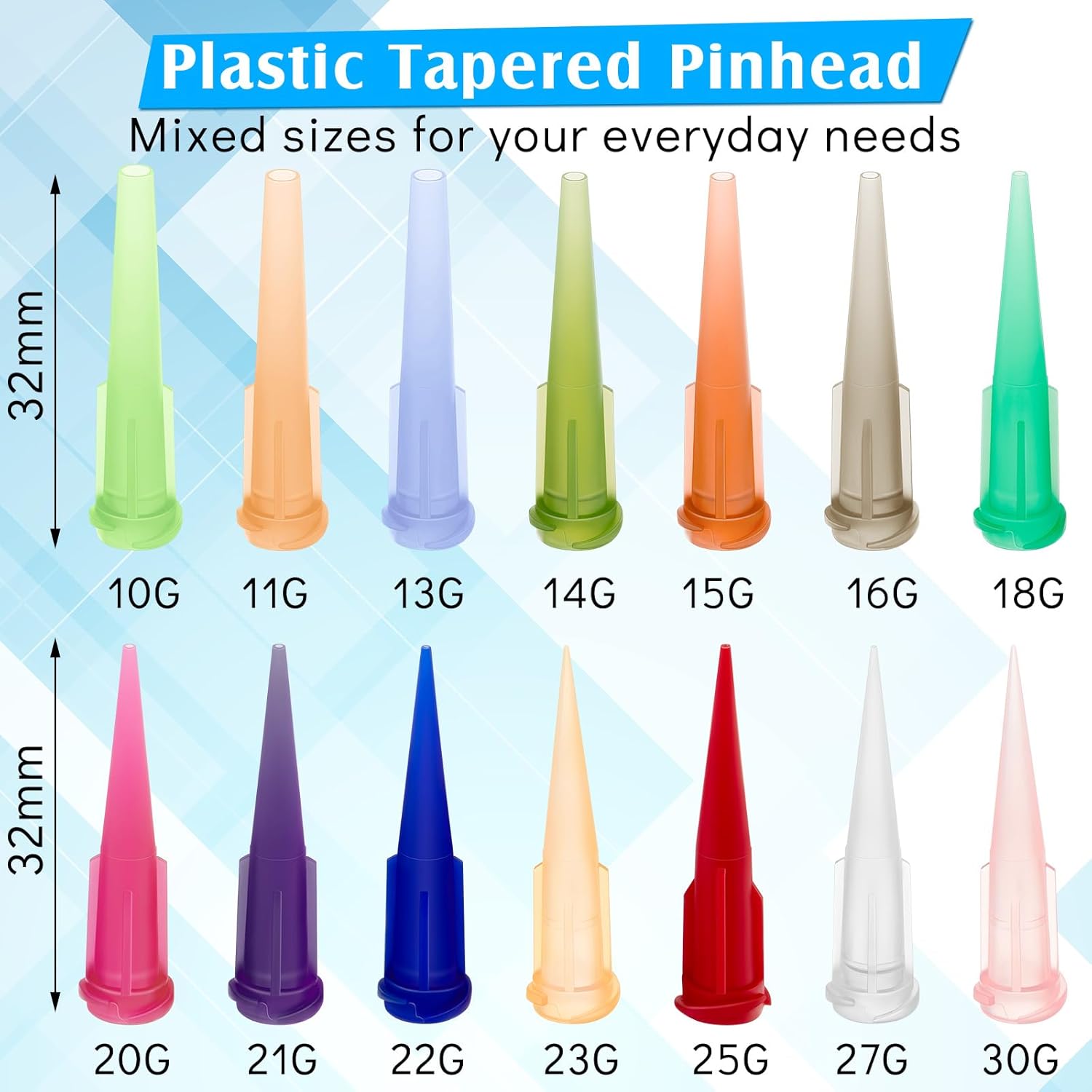 Treela 210 Pieces 14 Size Plastic Tapered Pinhead Blunt Tips Adhesive Dispensing Plastic Glue Tips for Industry Oil or Glue Applicator (Multicolor)