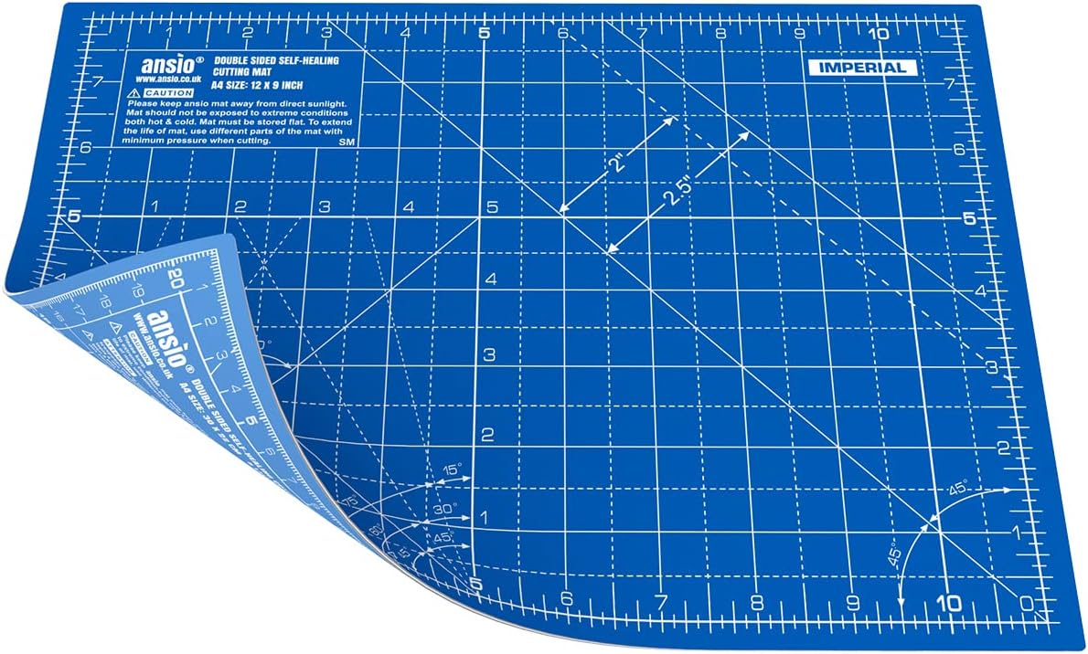 Craft Cutting Mat Self Healing A4 Double Sided 5 Layers - Quilting, Sewing, Scrapbooking, Fabric & Papercraft - Imperial/Metric 11 Inch x 8 Inch / 29cm x 21cm - True Blue/Sky Blue