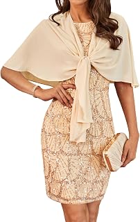 GRACE KARIN Damen Ärmelloses Glitzer Pailletten Cocktailkleid Rundhals Abendkleid mit Tüllschal Elegant Zweiteiliges Kleid für Hochzeit