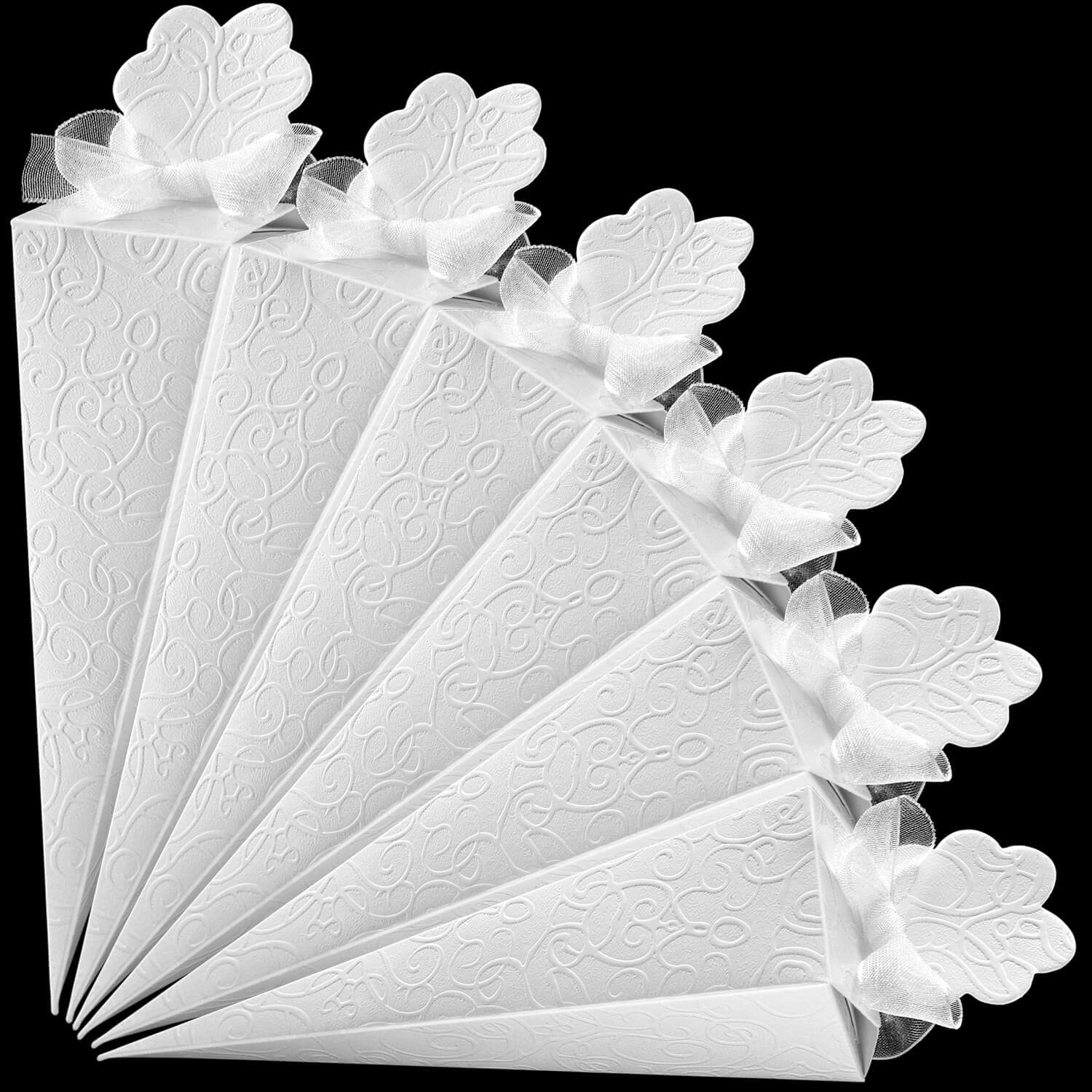 60 Coni Portariso Matrimonio - Bianchi Con Nastri, Per Bomboniere, Battesimo, Comunione - Foto 6