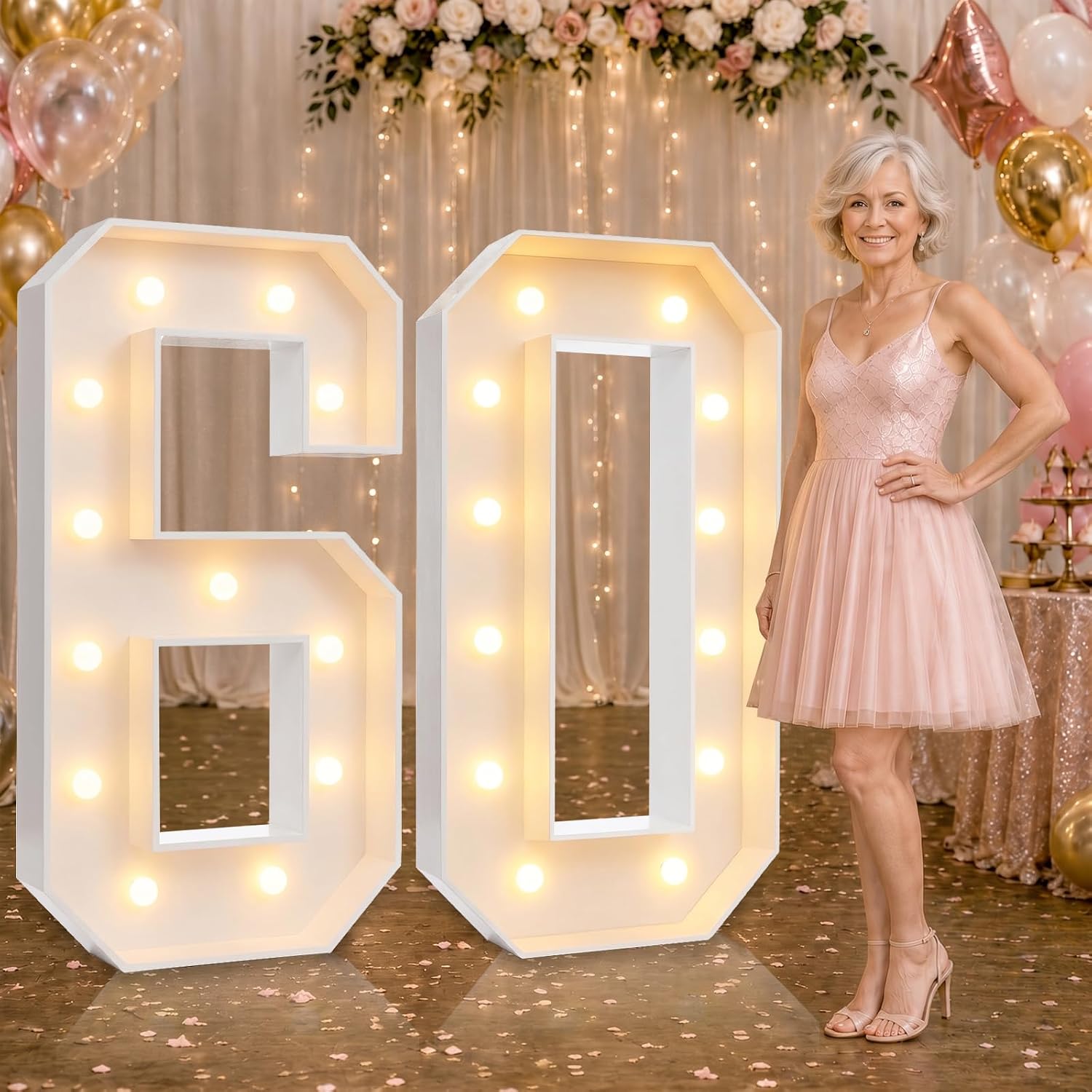 4FT Marquee Light Up Numbers 60, 4 Feet Tall Large Marquee Numbers for 60th Birthday, Effortless Assembly Warm White LED Numbers for 60th Birthday Wedding Anniversary Party Decorations