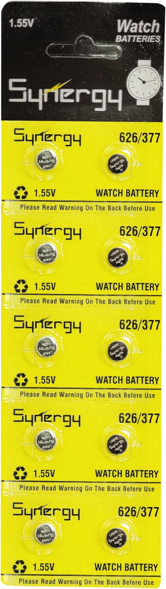 Synergy Wrist Watch Batteries 626 377 LR626 1.55V Alkaline Batteries (Pack of 10 Batteries)