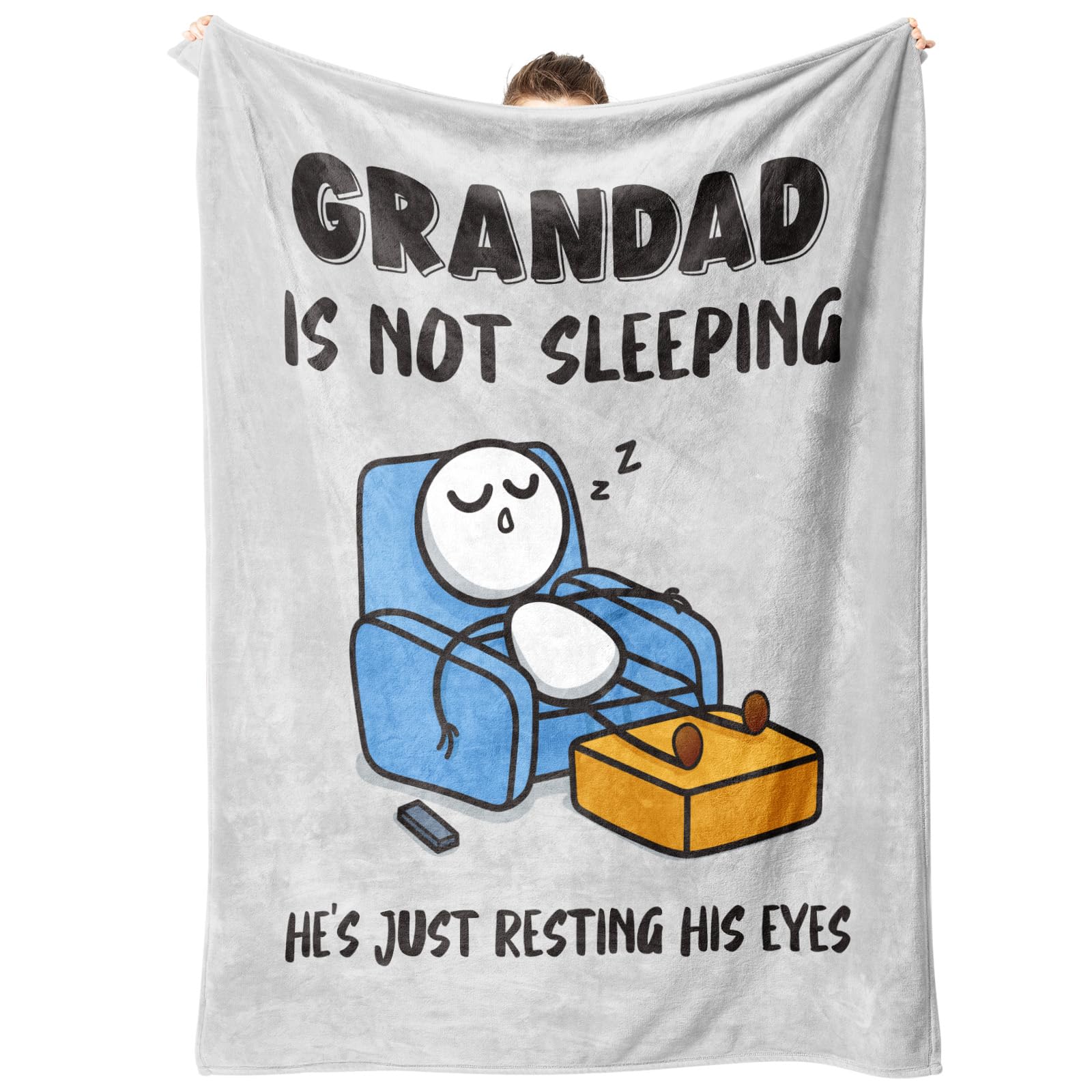 GoMelley Fathers Day Grandad Gifts, Grandad Is Not Sleeping Blanket, Grandpa Birthday Gifts from Grandkids, for Grandads Soft Throws for Napping and Couch, 50" x 60"