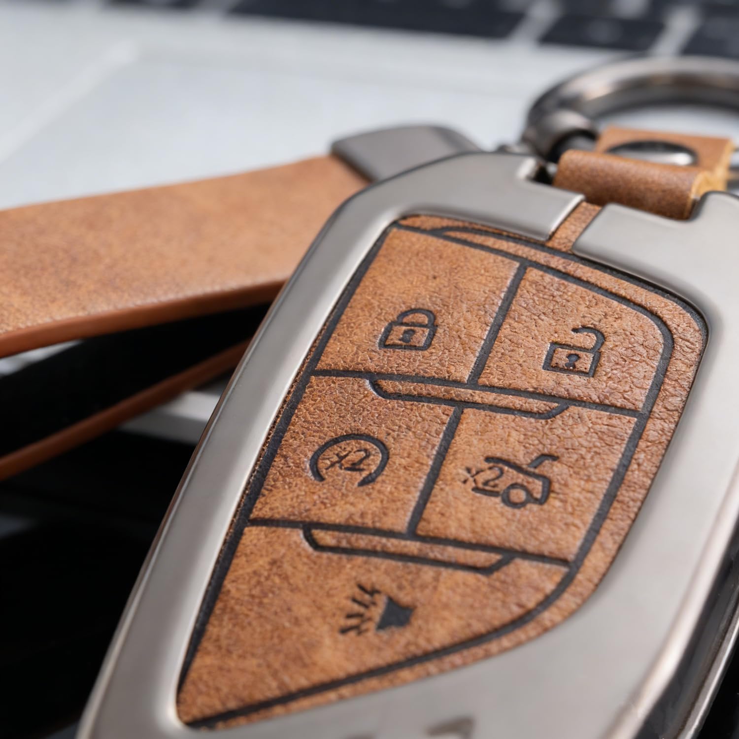 Luxury Leather & Zinc Alloy for Cadillac Key Fob Cover for 2020~up Escalade CT4 CT5 XT4 XT5 XTS ATS, Premium car Key Case Protector, Scratch-Resistant, Full Protection Key Holder