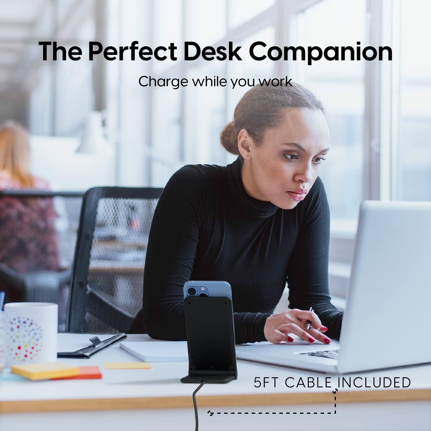 TALK WORKS Wireless Charger Fast 15W Qi Certified Wireless Charging Desktop Stand for Smartphone - Tabletop Cell Phone Stand - Charges in Both Portrait & Landscape Mode - Black (Adapter Not Included) : Cell Phones & Accessories