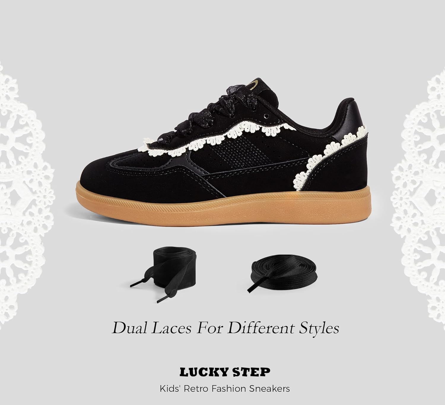 LUCKY STEP Kids Lace Detail Fashion Retro Sneakers Girls Casual Gum Rubber Sole Dual Laces Walking Running Shoes for Big&Little Kid and Toddler - Image 5