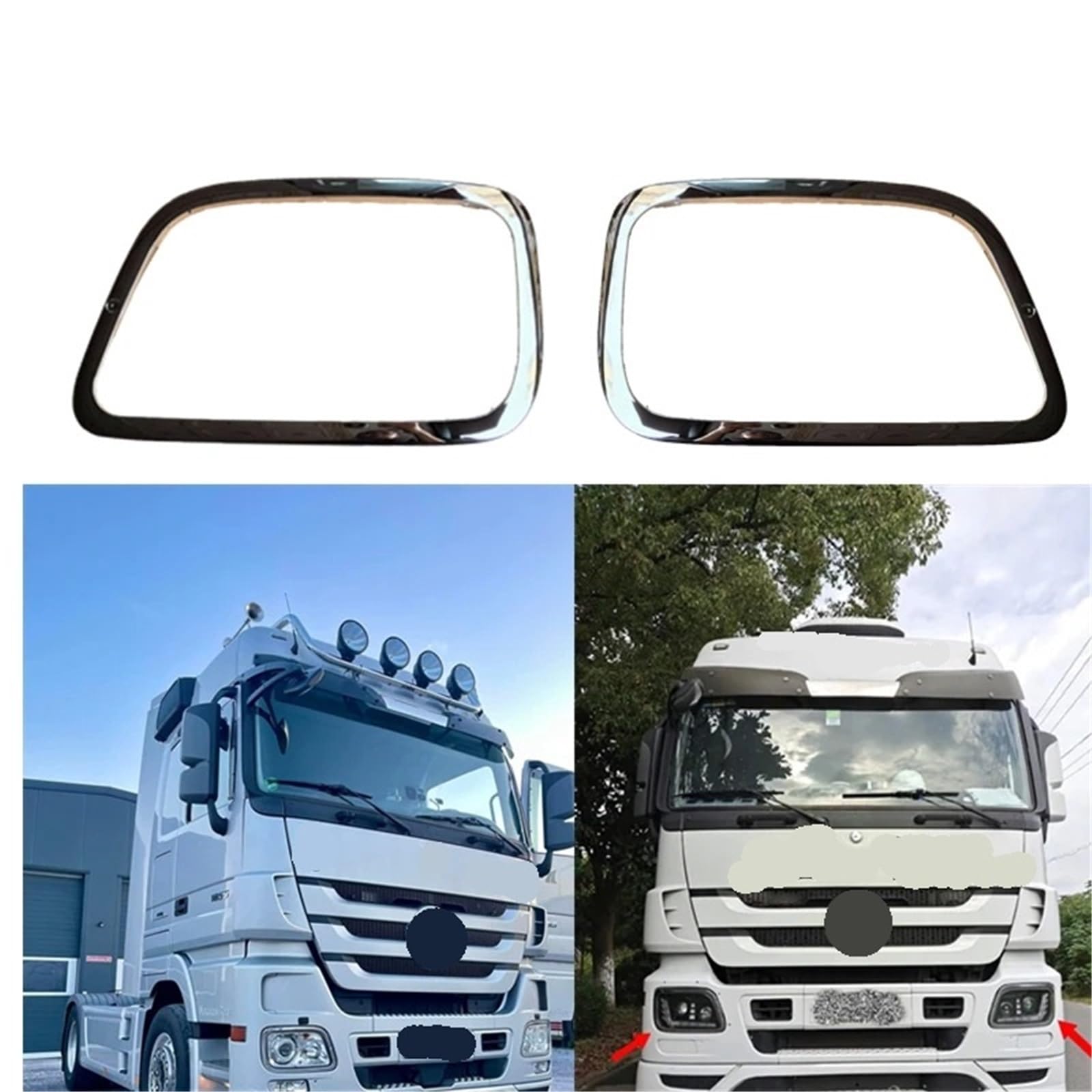 1 par de molduras para faros delanteros camión, compatibles con Mercedes Benz Actros MP3, OEM 9438260359 9438260259 Car Headlight EyebrowCar Headlight Eyebrow