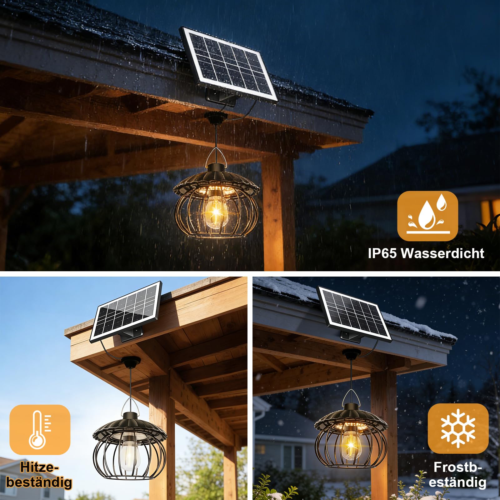 ChunHee Solar Hängelampe für Außen, 4400 mAh, IP65, geteiltes Design, Schnellladefunktion