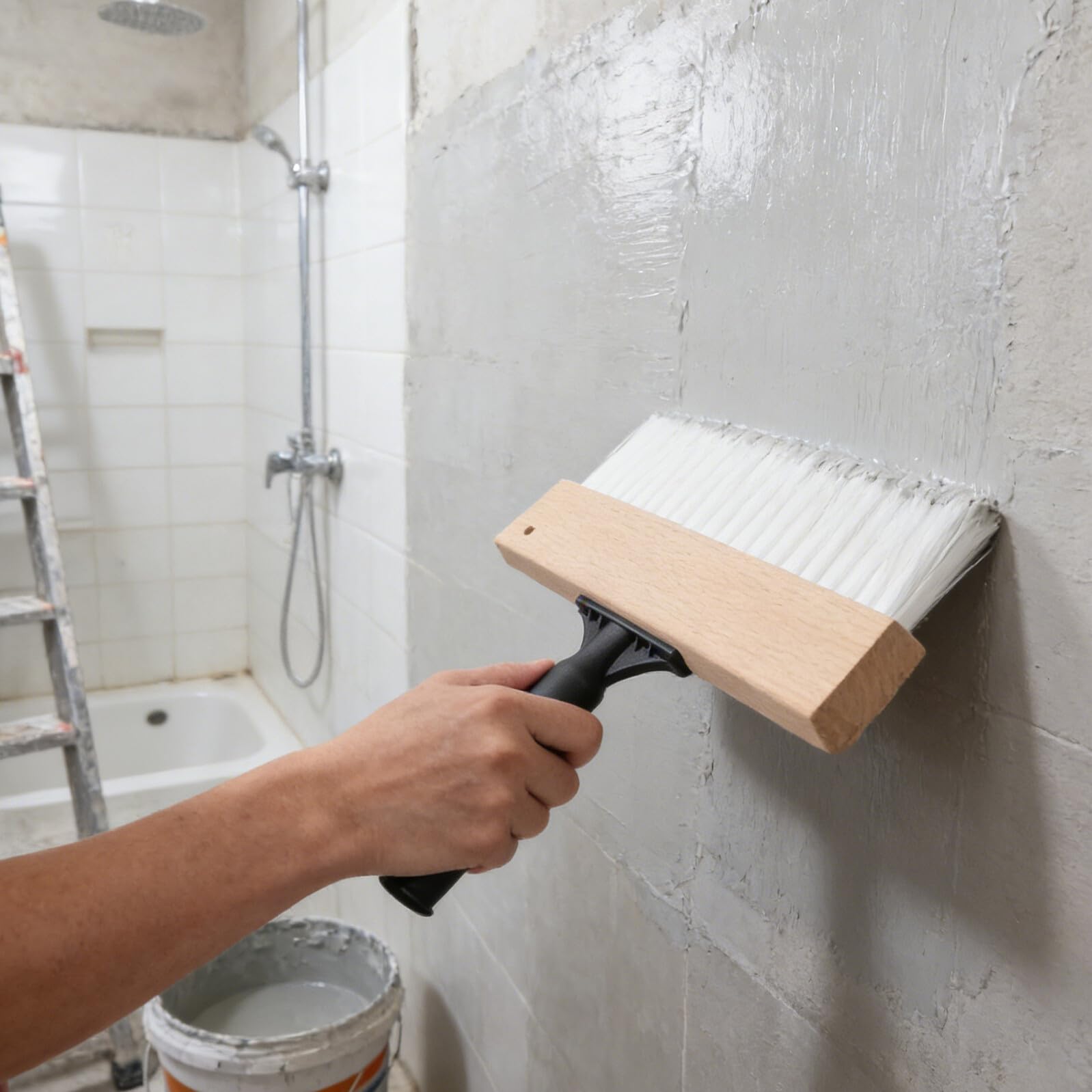 POPETPOP Pennello Angolato per Pittura Artistica 32 Cm Setole Sintetiche Resistenti, Manico in Legno Leggero per Decorazioni Murali Fai da Te e Texture su Pareti e Mobili