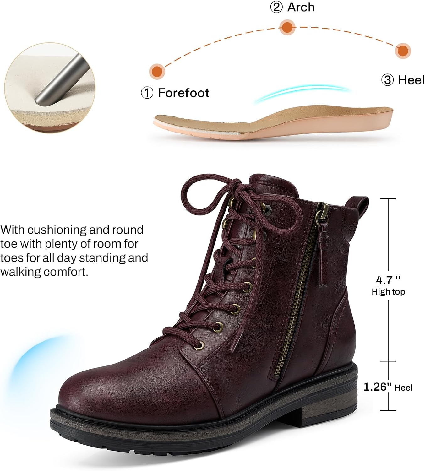 SHIBEVER Ankle Boots for Women Comfortable: Lace-up Flat Combat Boots Fall image 4