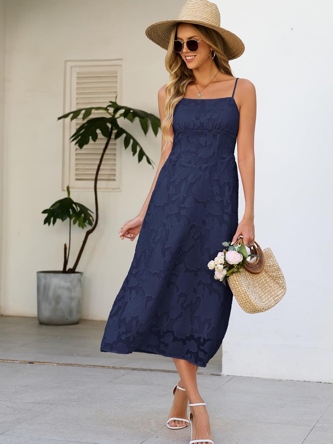 Kikibell Women's Jacquard A Line Dresses High Waist Formal Evening Party Gowns for Wedding Guest