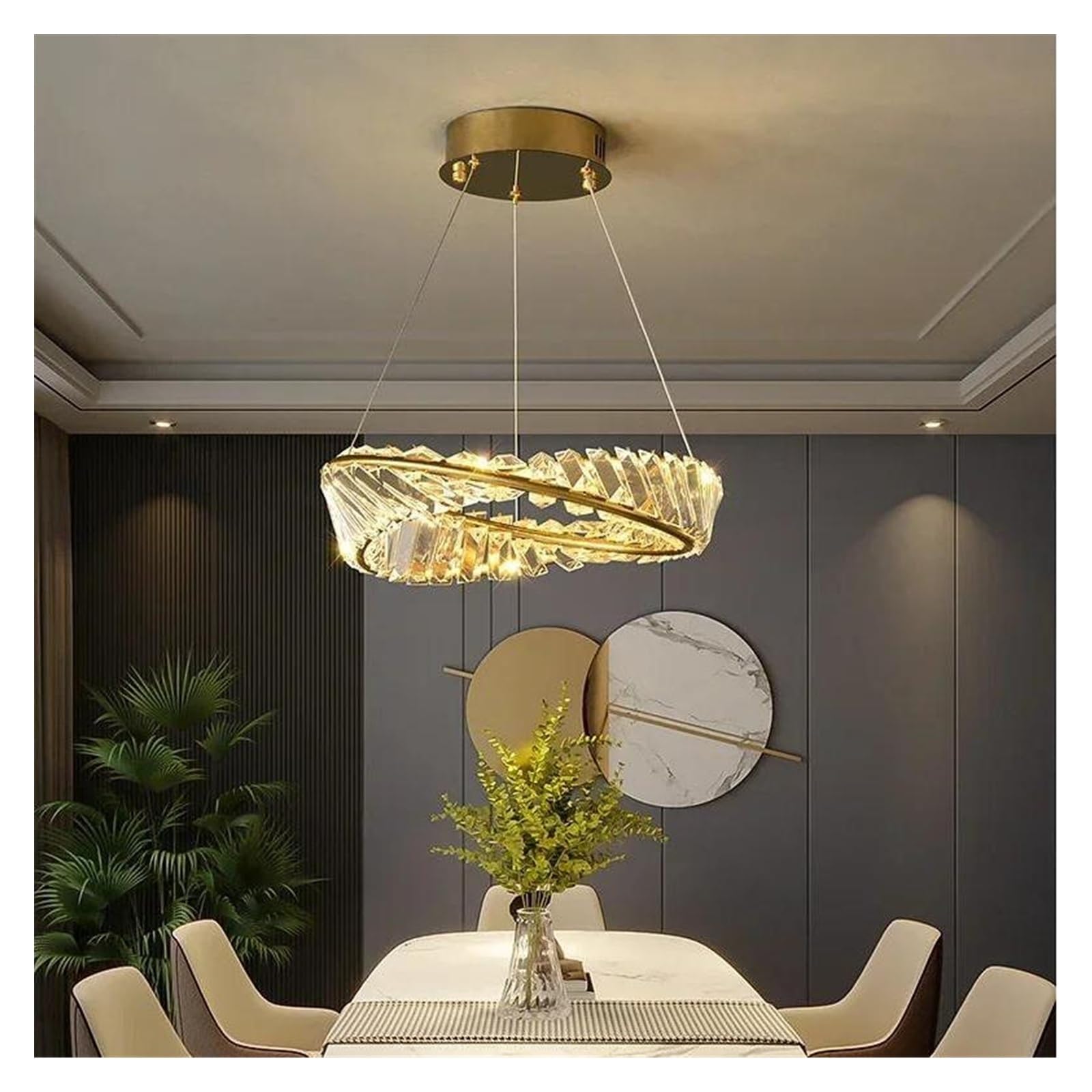 Lampe suspendue LED or moderne et grand lustre chic