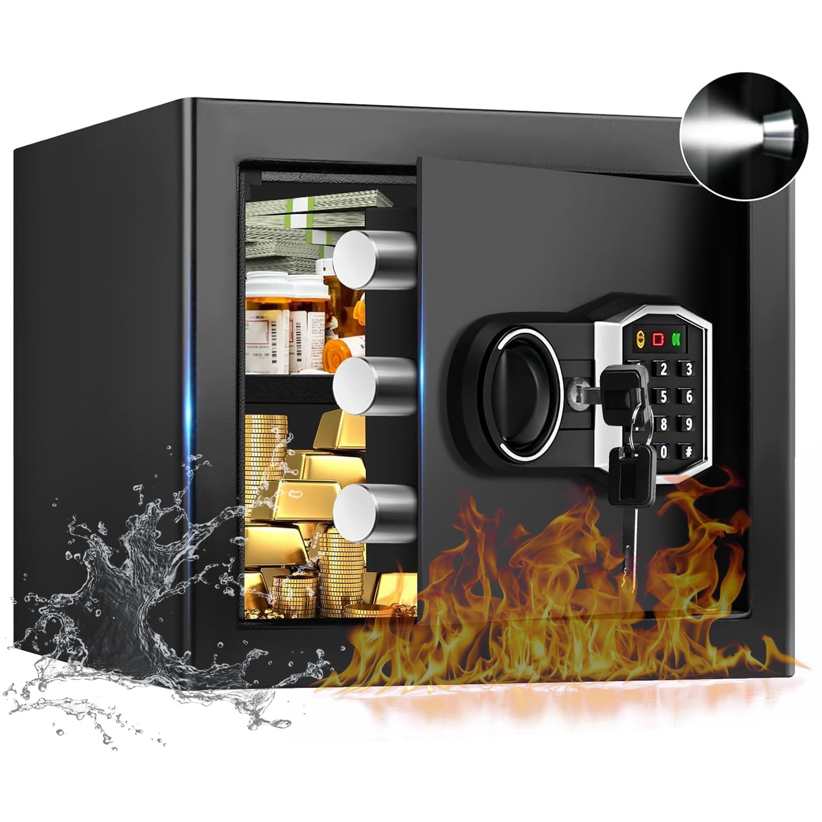 Photo 1 of 1.3 Cub Small Fireproof Safe for Home, Security Anti-Theft Fire Proof Safe Box with Spare Keys, Programmable Keypad and Alarm System, Digital Fireproof and Waterproof Safes for Document Money Medicine