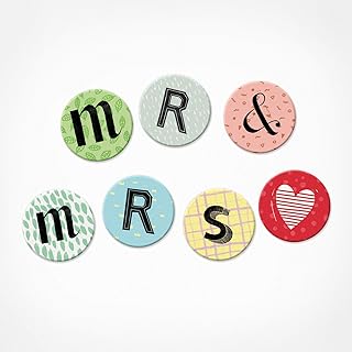 PICKMOTION Zestaw małych magnesów z literami"Mr & Mrs", dekoracja na tablicę magnetyczną, ścianę, tablicę suchościeralną, jako magnesy na lodówkę, magnesy miłości, kolorowe motywy