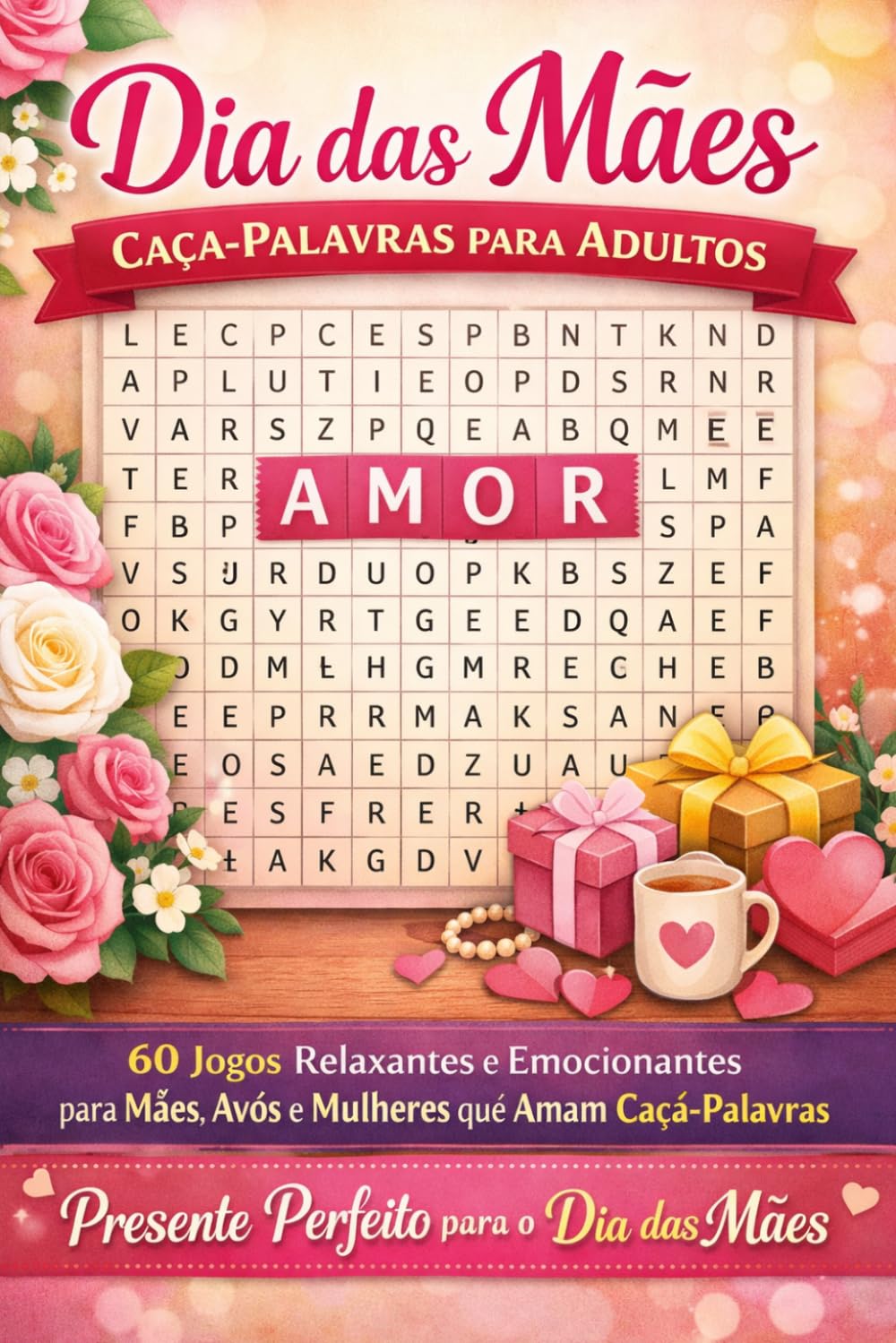 Dia das Mães – Caça-Palavras para Adultos: 60 Jogos Relaxantes e Emocionantes para Mães, Avós e Mulheres que Amam Caça-Palavras | Presente Perfeito para o Dia das Mães