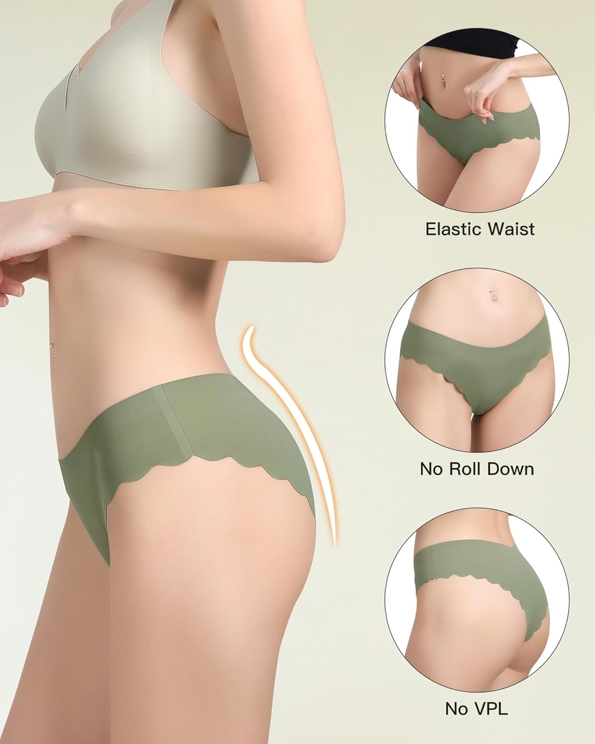 LEVAO Seamless Underwear for Women No Show Ice Silk Bikini Breathable Hipster Wavy Sides Invisibles Panties 7 Pack S-XL - Image 3