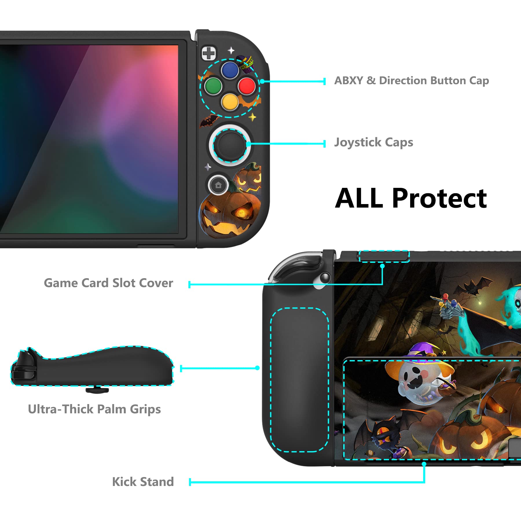 PlayVital ZealProtect Coque de Protection Souple pour Nintendo Switch OLED, Coque de Protection Flexible Joycon pour Switch OLED avec Capuchons de Pouce et Capuchons de Bouton ABXY Direction –