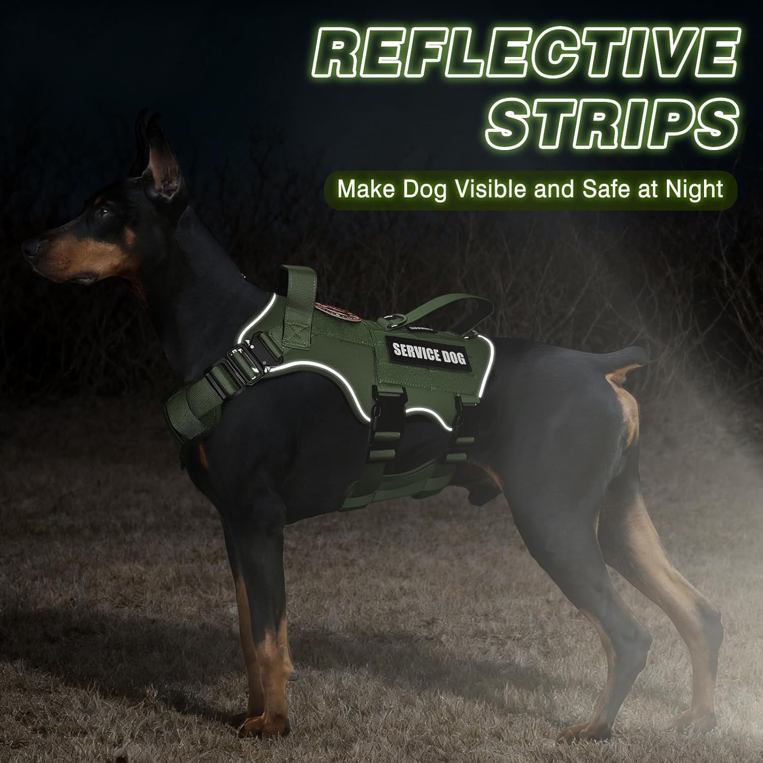 Tactical Service Dog Vest Harness and Leash Set,Heavy Duty Dog Harness with Metal Buckles for Large Dogs,Adjustable No Pull Pet Vest with 10 Patches,for Training Working Hiking,Green XL