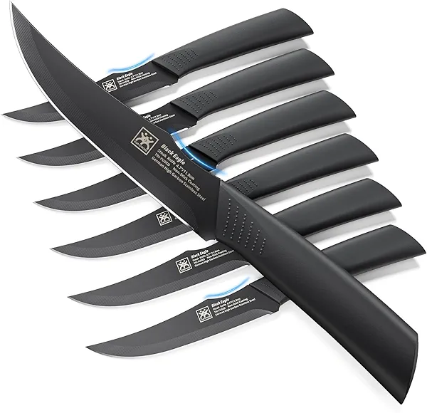 CuoCreate Steak Knives Set of 6, 4.7 Inch Dishwasher Safe Non-Serrated Table Knives, Ultra Sharp for Precise Cutting, Non-Stick Blade & Rust Proof, Easy to Maintain Ideal for Home Restaurant Party