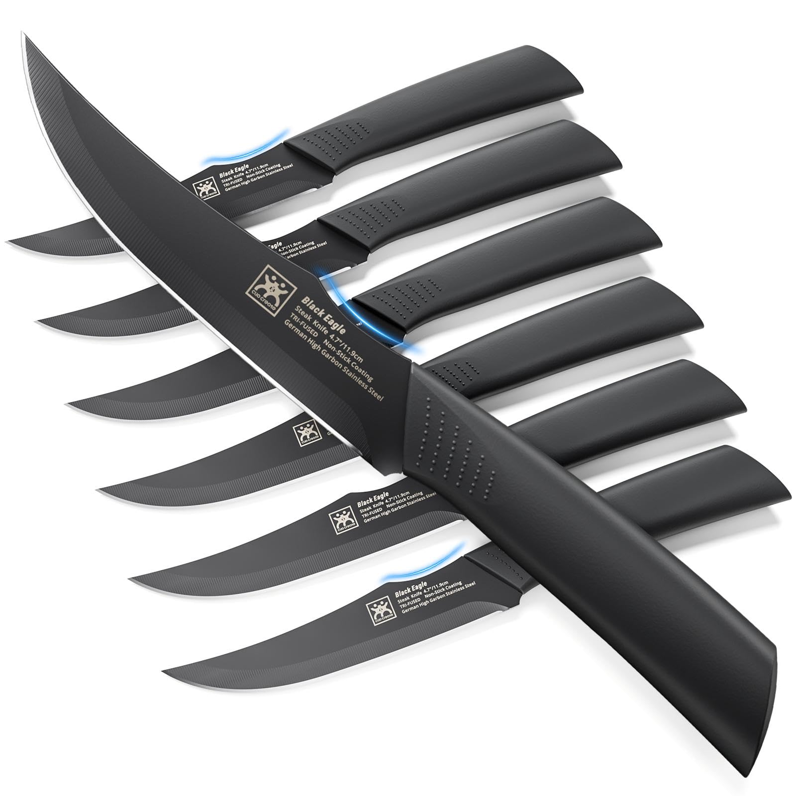 CuoCreate Steak Knives Set of 6, 4.7 Inch Dishwasher Safe Non-Serrated Table Knives, Ultra Sharp for Precise Cutting, Non-Stick Blade & Rust Proof,