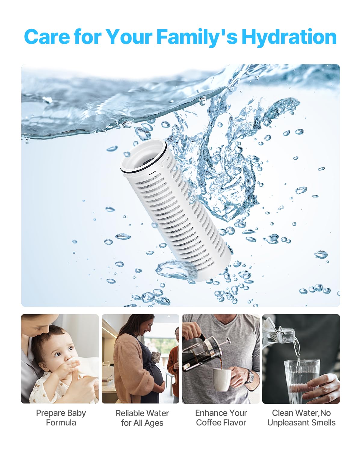 VEVOR Repuestos de Filtros de Agua para Jarras sin BPA, Duran 3 Meses u 800 L, Reducen el Cloro y Óxido, los Olores, Ahorra 1600 Botellas, para Jarra con Filtro de Agua 6287, 40 x 115 mm, 3 uds