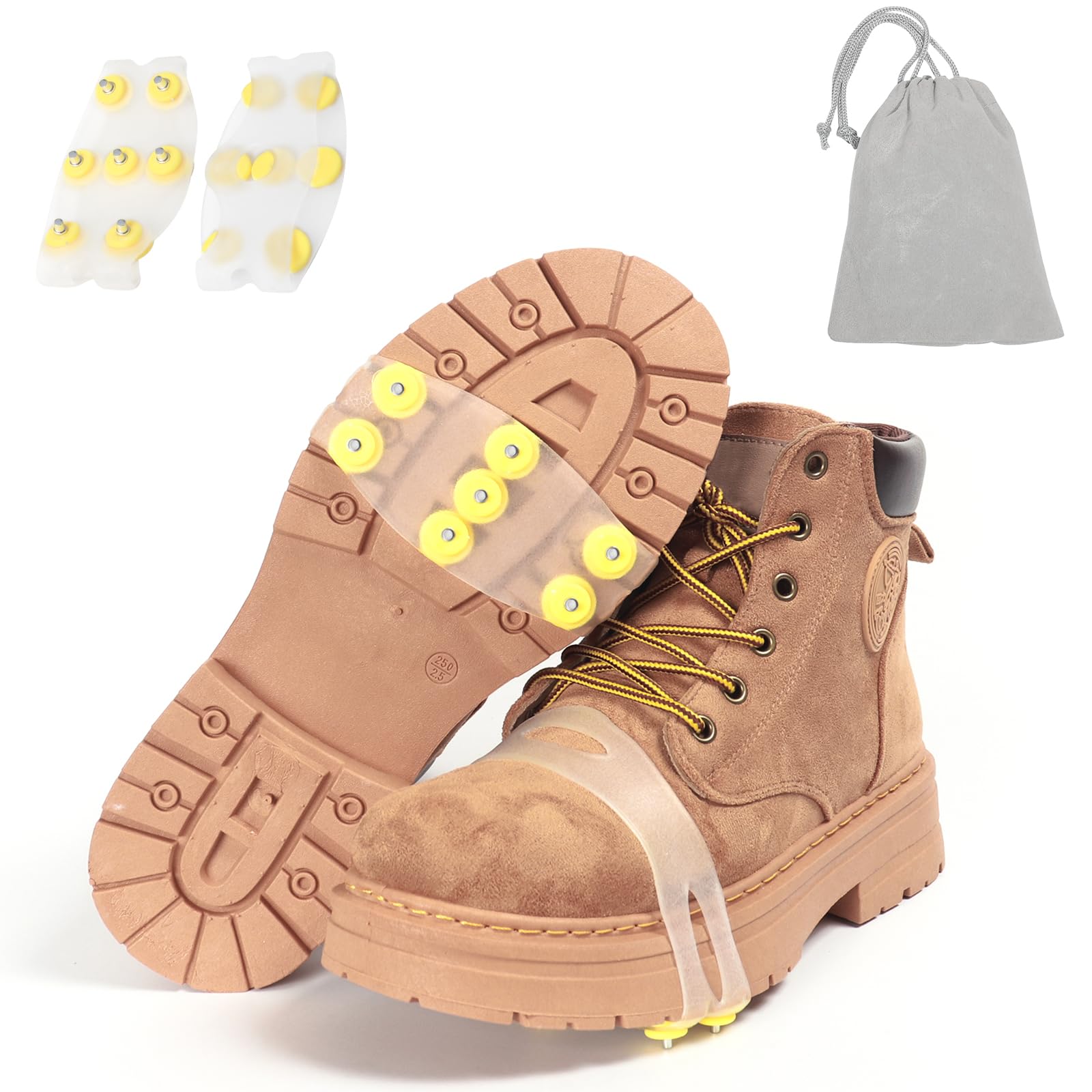 Tacchetti da ghiaccio flessibili a 7 punte per scarpe e stivali, tacchetti traslucidi antiscivolo per neve e ghiaccio, design facile da inserire, ramponi invernali portatili