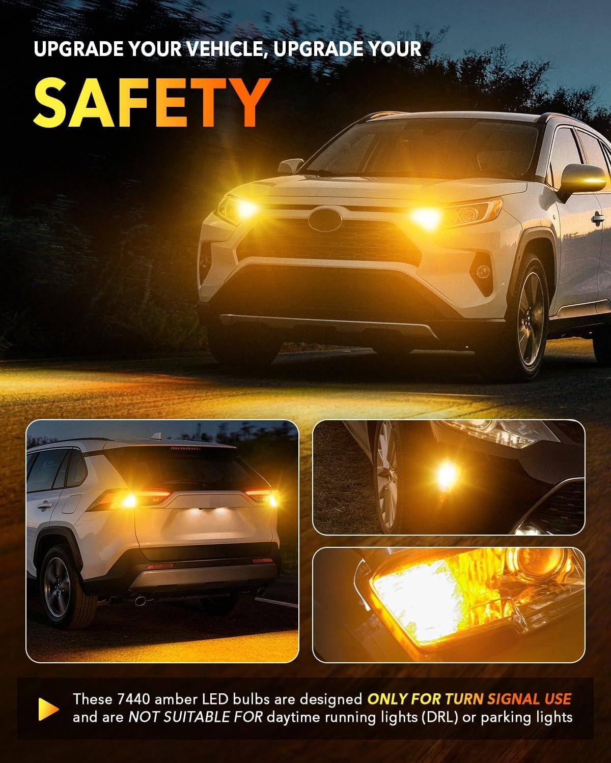 OXILAM 2026 Upgraded 7440 LED Bulb Amber with Fan, CANBUS Error Free, 4000LM 600% Brighter, Turn Signal Light Anti Hyper Flash, T20 7441 W21W WY21W 7440NA Blinker Bulb Replacement (Pack of 2)