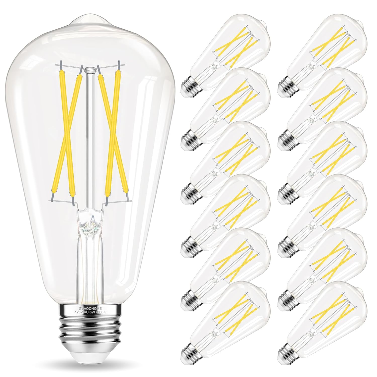 Edison Bulbs 60 watt Equivalent LED E26 LED Bulb Non-Dimmable 4000K Daylight White ST58 Vintage Light Bulbs 90