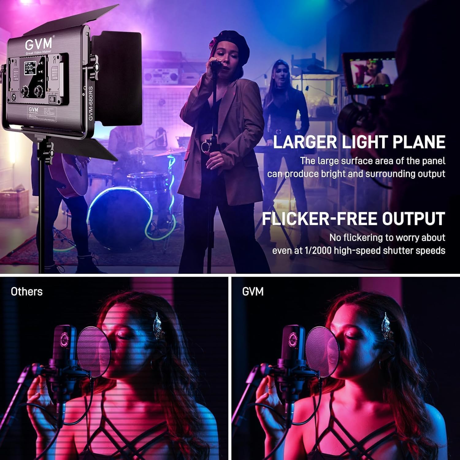 GVM - Kit de luz LED RGB para Video, iluminación de fotografía Regulable con Control de aplicación, 680RS 50W, Paquete de 3 Paneles de luz LED para Estudio de Youtube, grabación de Video, Juegos,