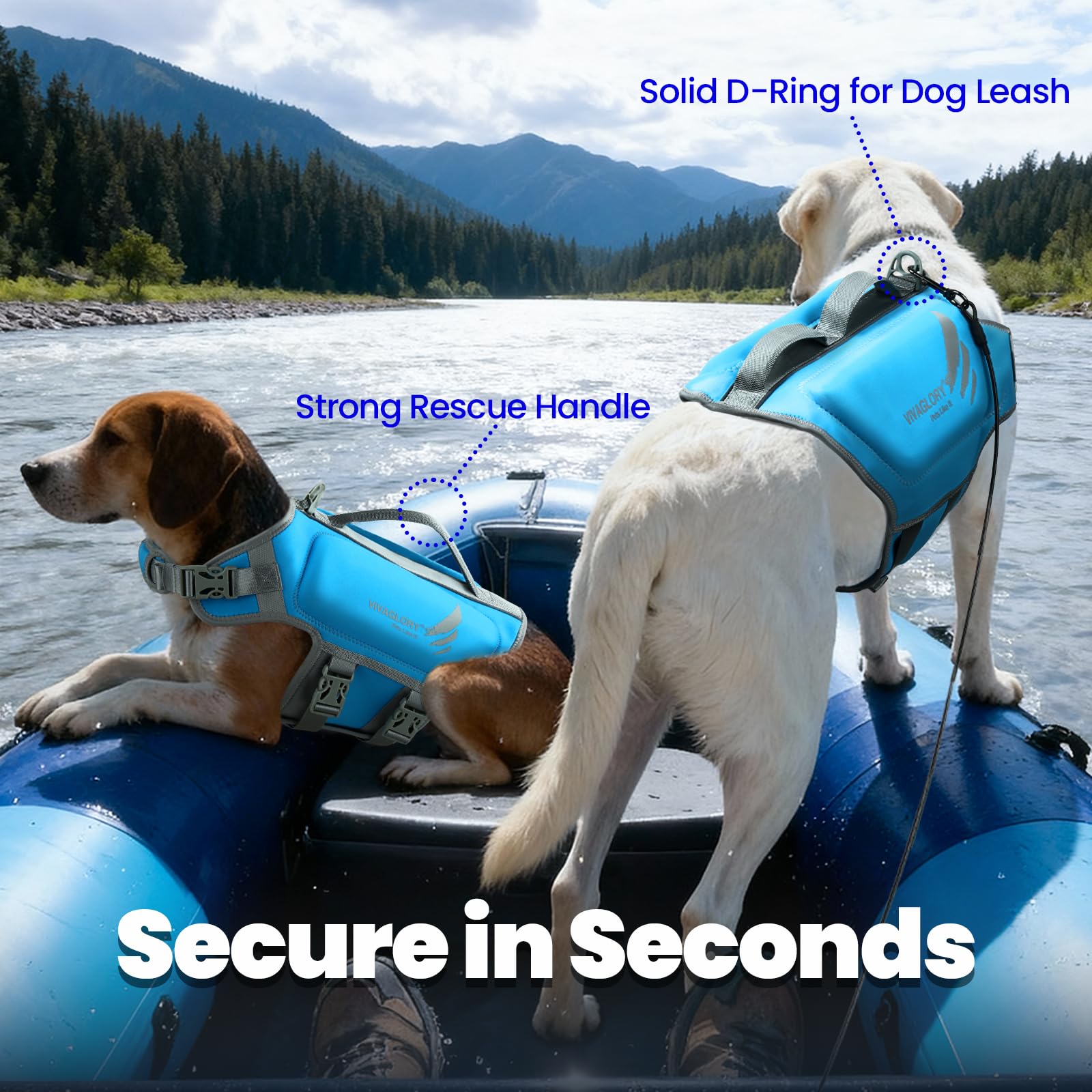 VIVAGLORY High Buoyancy Gilet de Natation pour Chien, Gilet de Sauvetage pour Chien, Usage Nautique Canin, Aide à la Nage et Flottabilité, L, Bleu