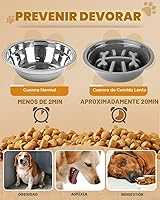 Vista 5 de Cuencos Elevados para Perros, Comedero para Perros con Platos de Acero Inoxidable y Cuenco de Alimentación Lenta, Soporte Elevado Ajustable de 5