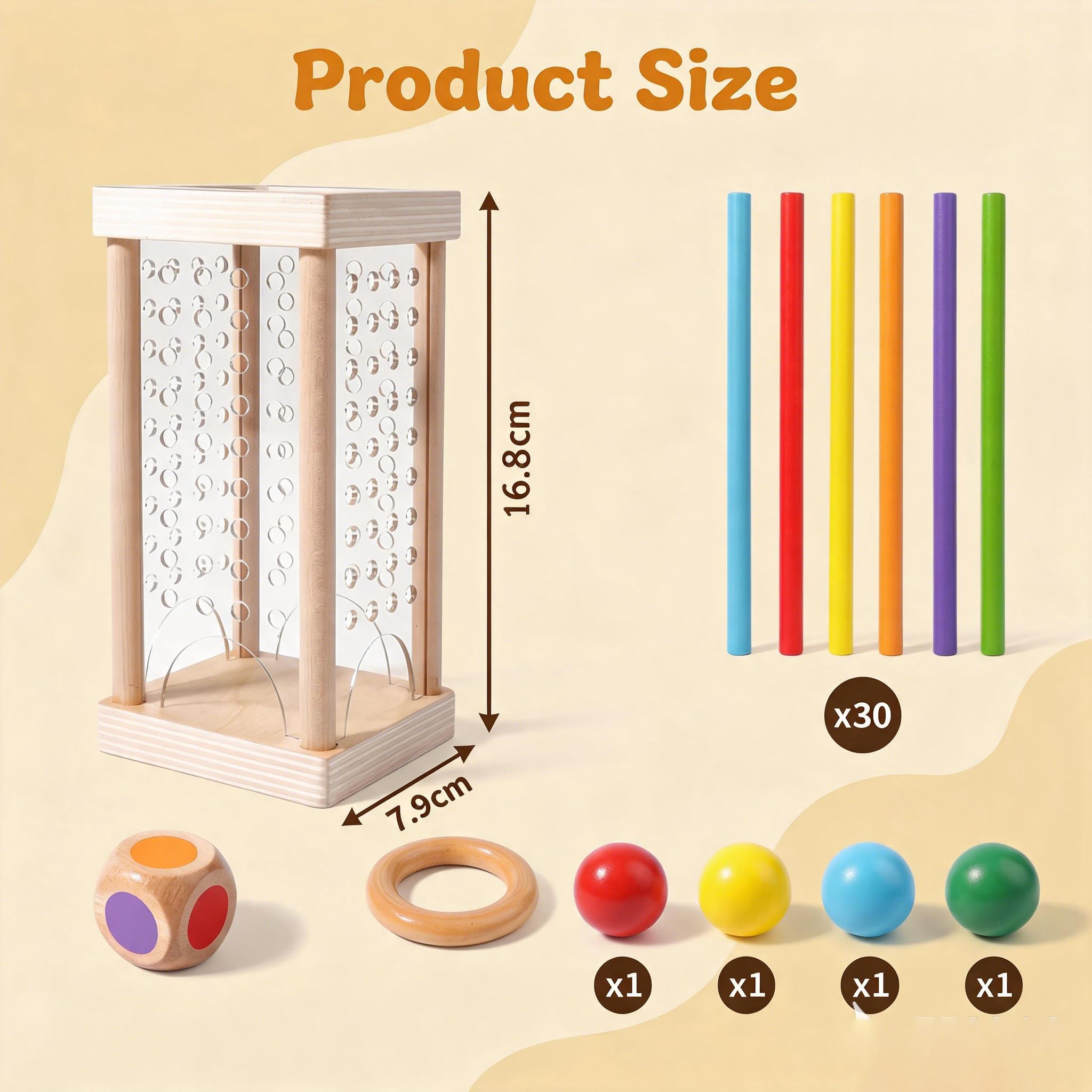 Giochi Montessori 3 4 5 6 Anni, Gioco Montessori 6 Anni in Legno con 30 Bastoncini Colorati e Dadi, Giochi per Bambini per Motricità Fine, Regalo Bambino Maschio e Femmina, Attività Familiare