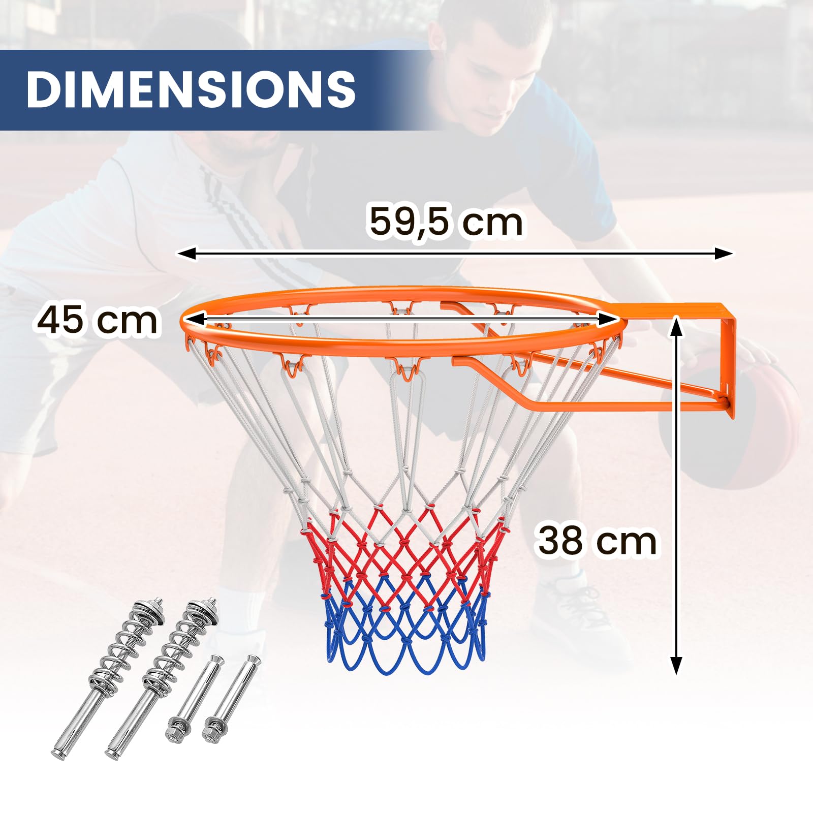 LIFEZEAL Ø45 cm Basketballkorb Wandmontage, Basketballring Solid/Hohl mit Wandhalterung & Netz, Basketballreifen Basketball Hoop für drinnen und draußen