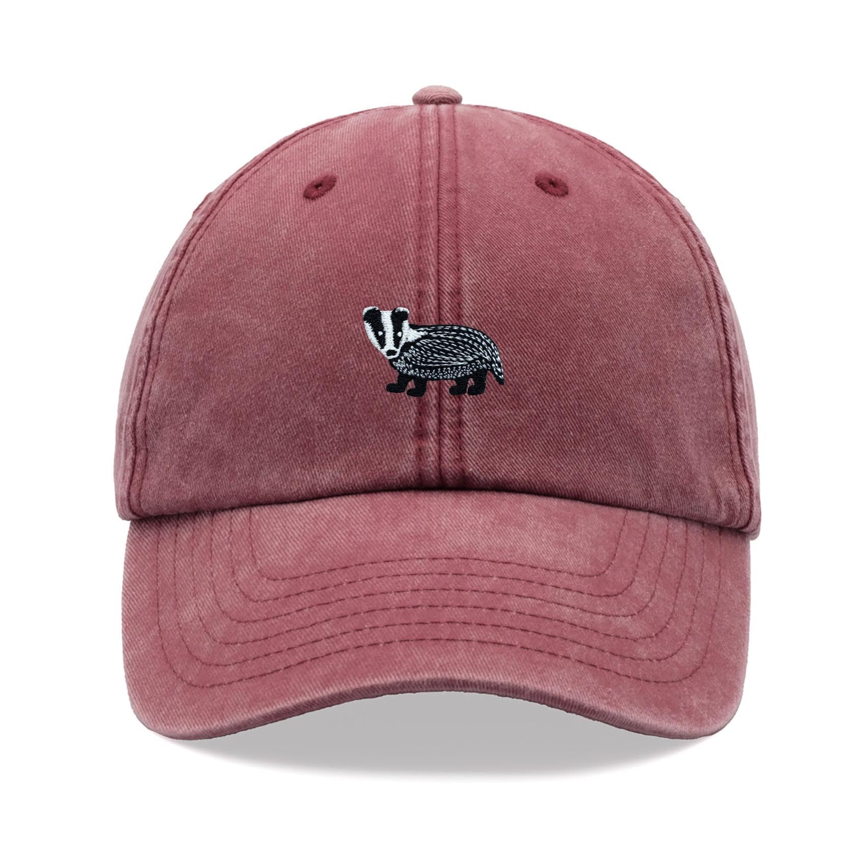 Cap Base Unisex Red Badger Baseball Cap Vintage Washed Dad Hat Adjustable