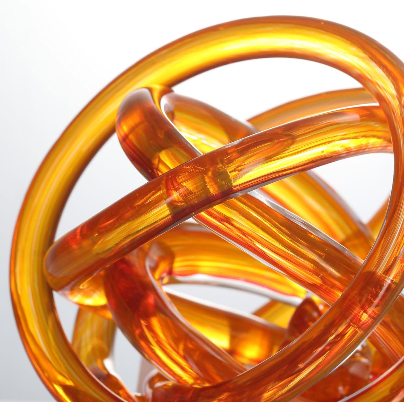 Luxury Lane Hand Blown Infinity Knot Sommerso Decorative Glass Ball for Bowls Home Decor 4 inch Tall Orbit Centerpiece Table Decoration Sculpture Ombre Red