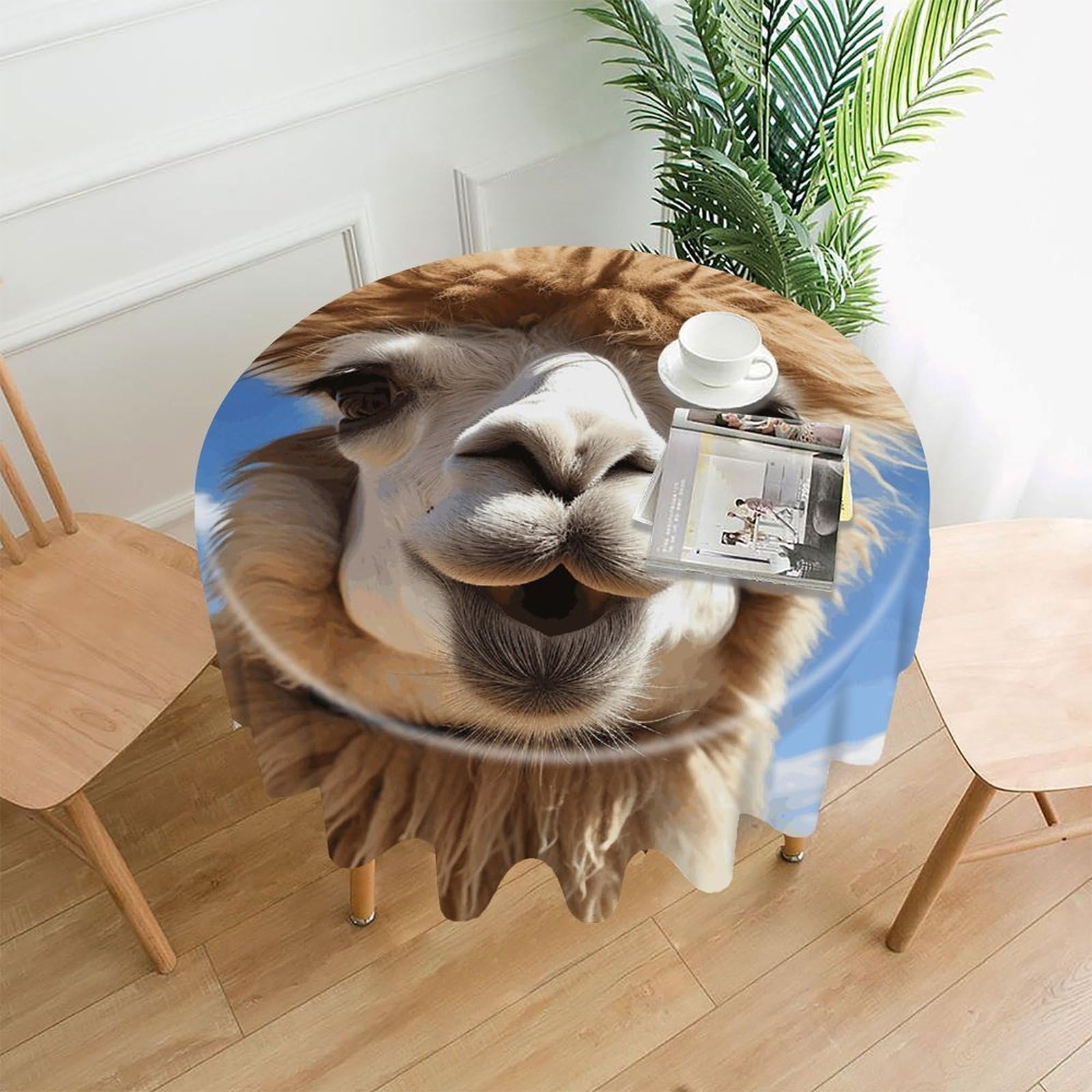 Funny Alpaca Llama Tablecloth Exquisite Wrinkle-Free Straight-Edge Round Table Cloth Anti-Fading Premium Polyester Tablecloth Waterproof Folding Table Cloths for Tables Decor