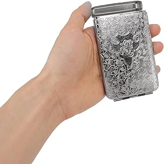 Vbestlife 金属製シガレットケース、ゴムバンド付きシガレットホルダーボックス、ヴィンテージ3Dレリーフパターン、レトロな3つのオープンデザイン (上質なタバコ 20 本分のシルバ)