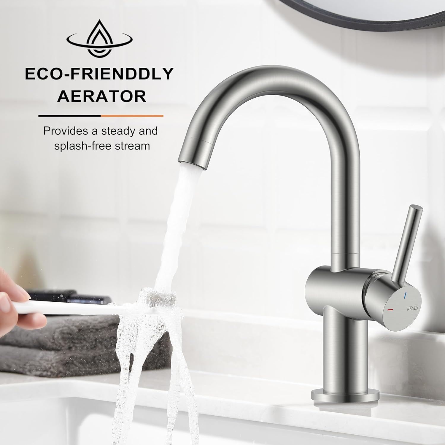 KENES Brushed Nickel Bathroom Faucet Single Handle Modern Prep Wet Bar Sink Faucet Bathroom Sink Faucets with Drain Assembly & Deck Plate, Farmhouse RV Camper Outdoor Utility Faucet, KE-9005B - Image 5