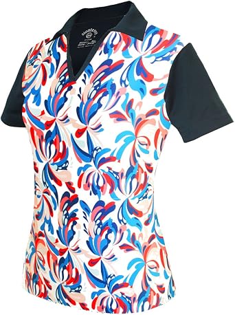 Monterey Club Women's Fountain Floral Print Block Polo Shirt #2346