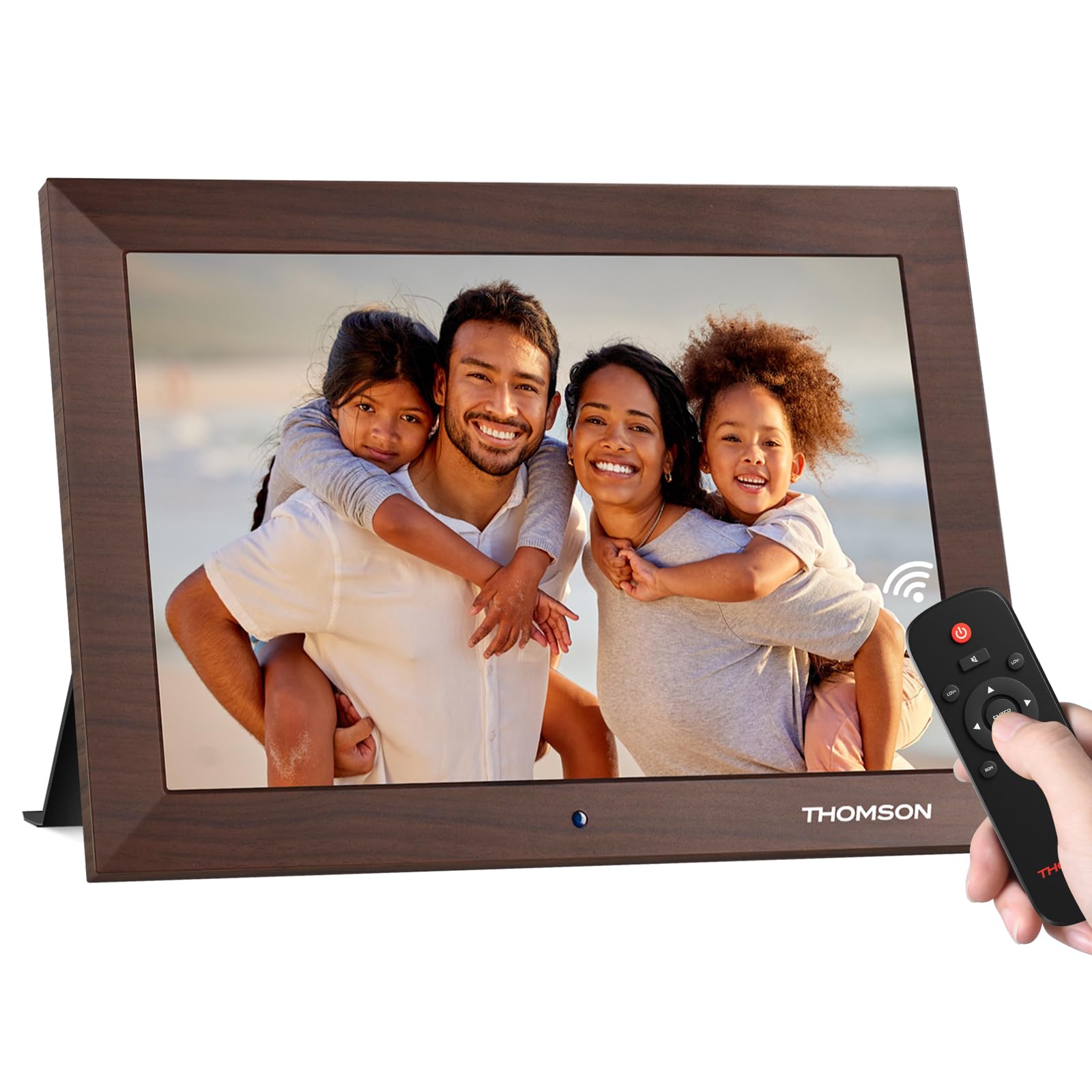 10.1" Digital Picture Frame with Remote Control, 1280 * 800 IPS Full View Ultra Clear Screen, Wooden Frame, Share Videos Photos Send Wishes