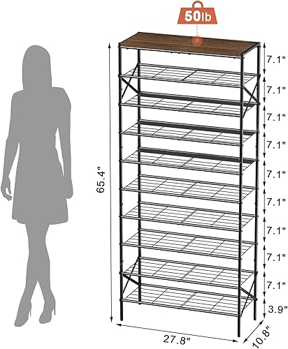 Miniatura 3 de Zapatero alto de 10 niveles para almacenamiento de zapatos para entrada, 30-40 pares de zapatero de metal para armario, zapatero resistente
