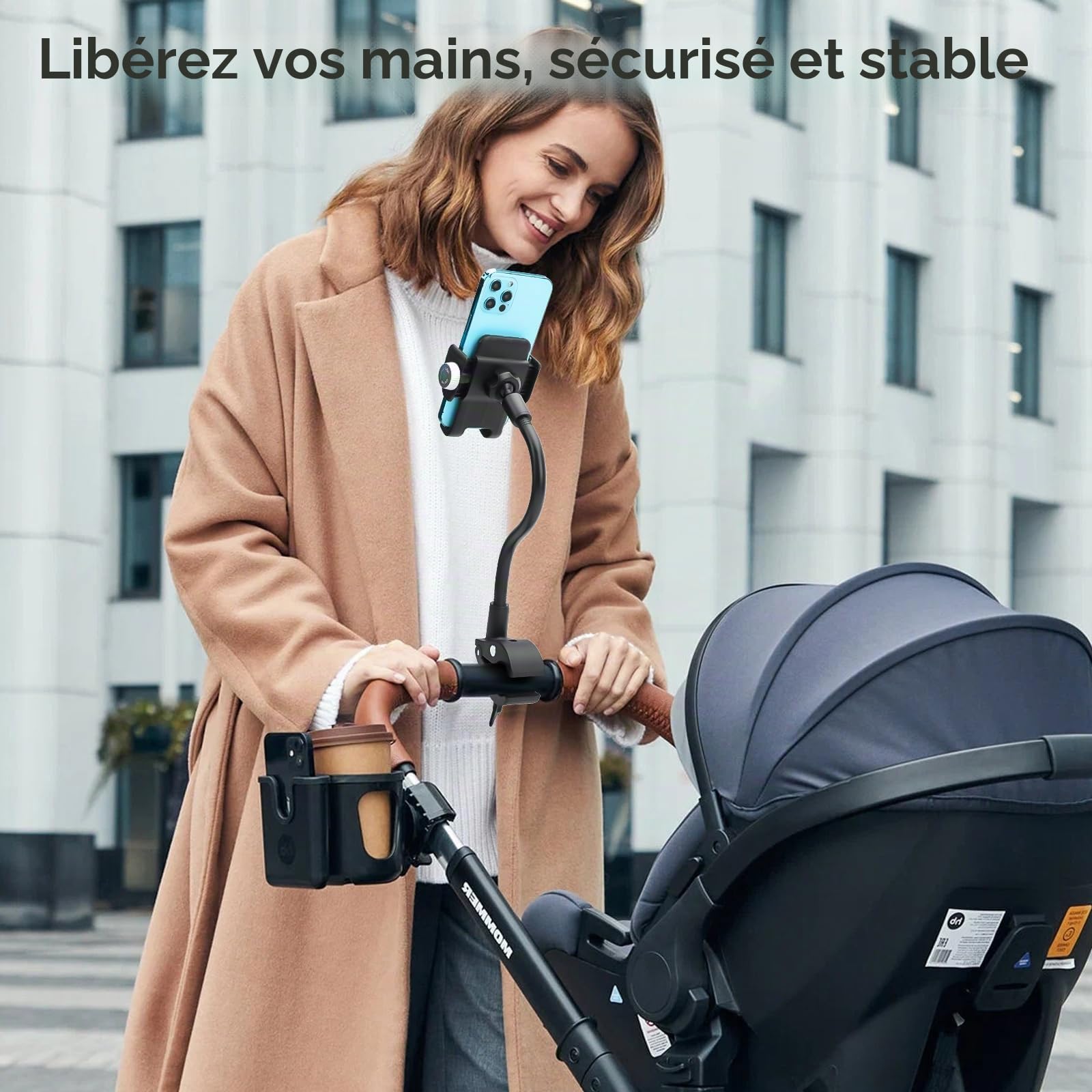 EEEKit Support de téléphone col de cygne pour vélo, rotation à 360°, support de téléphone pour vélo, poussette, fauteuil roulant, support de micro, compatible avec smartphones de 4 à 7 pouces