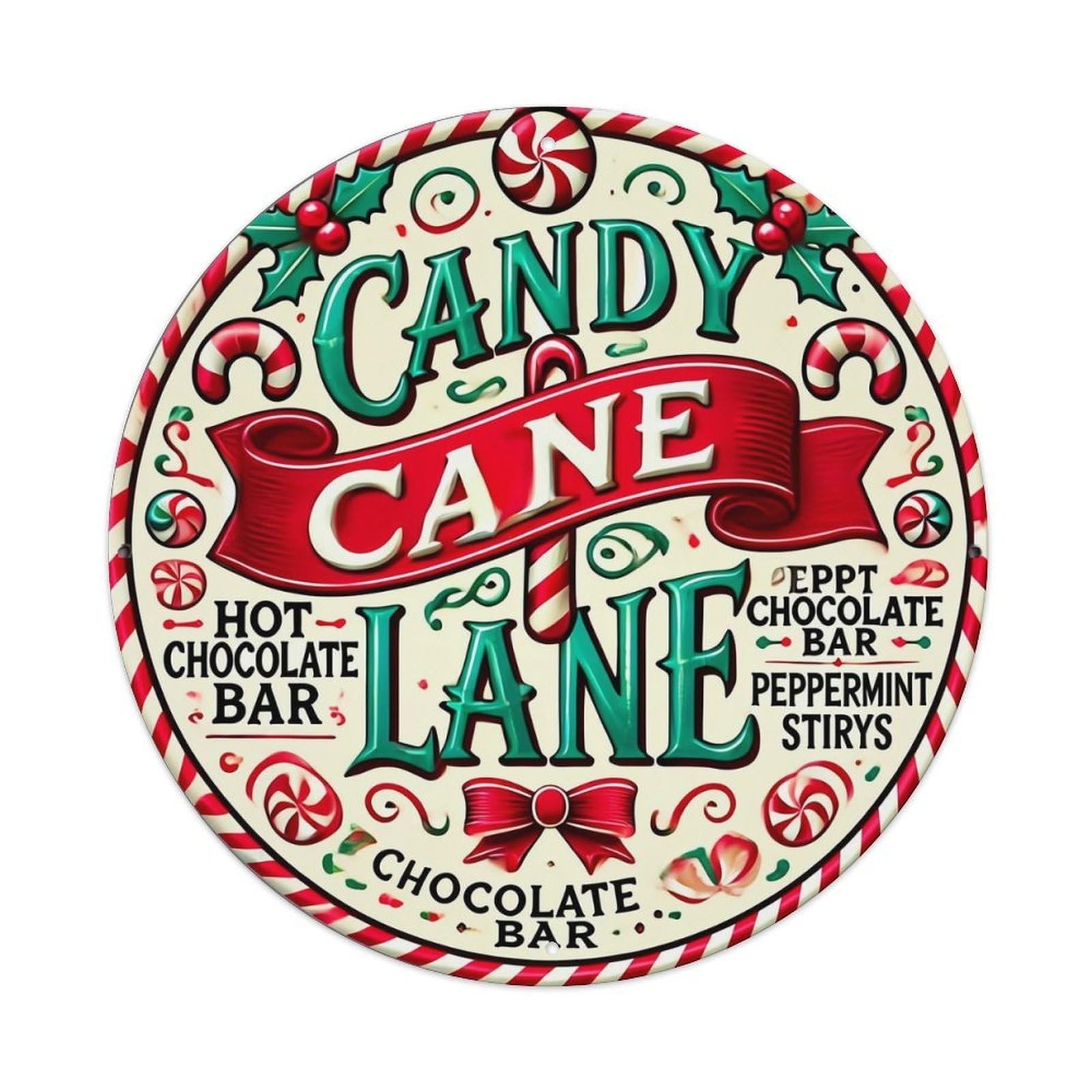 Jdyaojiesheng Vintage Candy Cane Lane Chocolate Bar Round Tin Sign Retro Metal Wall Decor Metal Poster, Home Bar Garage Farmhouse Cafe Wall Art Decoration 8X8inch