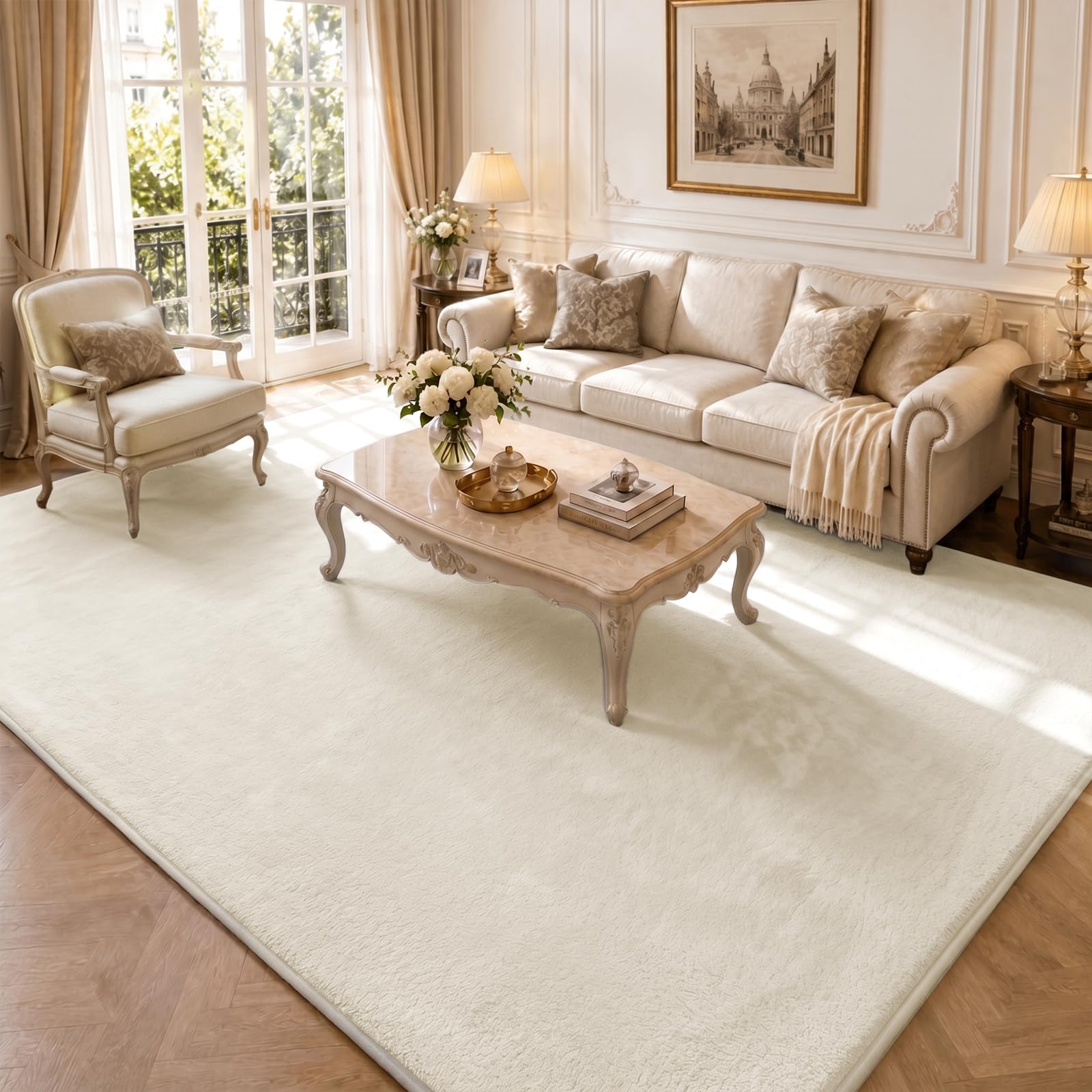VOUNOT® Fluffy Rugs for Living Room and Bedroom, Soft Shaggy Floor Carpets with Non Slip Backing & Extra Underlay, Machine Washable, Large Area Rug, Modern & Cosy Home Decor, 240x340cm, Beige