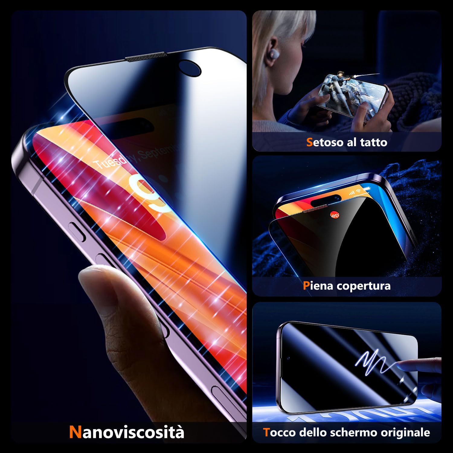 UniqueMe per iPhone 14 Pro Max Privacy Pellicola Protettiva - [Protezione Completa del Display] Anti Spia Privacy Vetro Temperato per iPhone 14 Pro Max, Installazione Automatica, 2 Pezzi