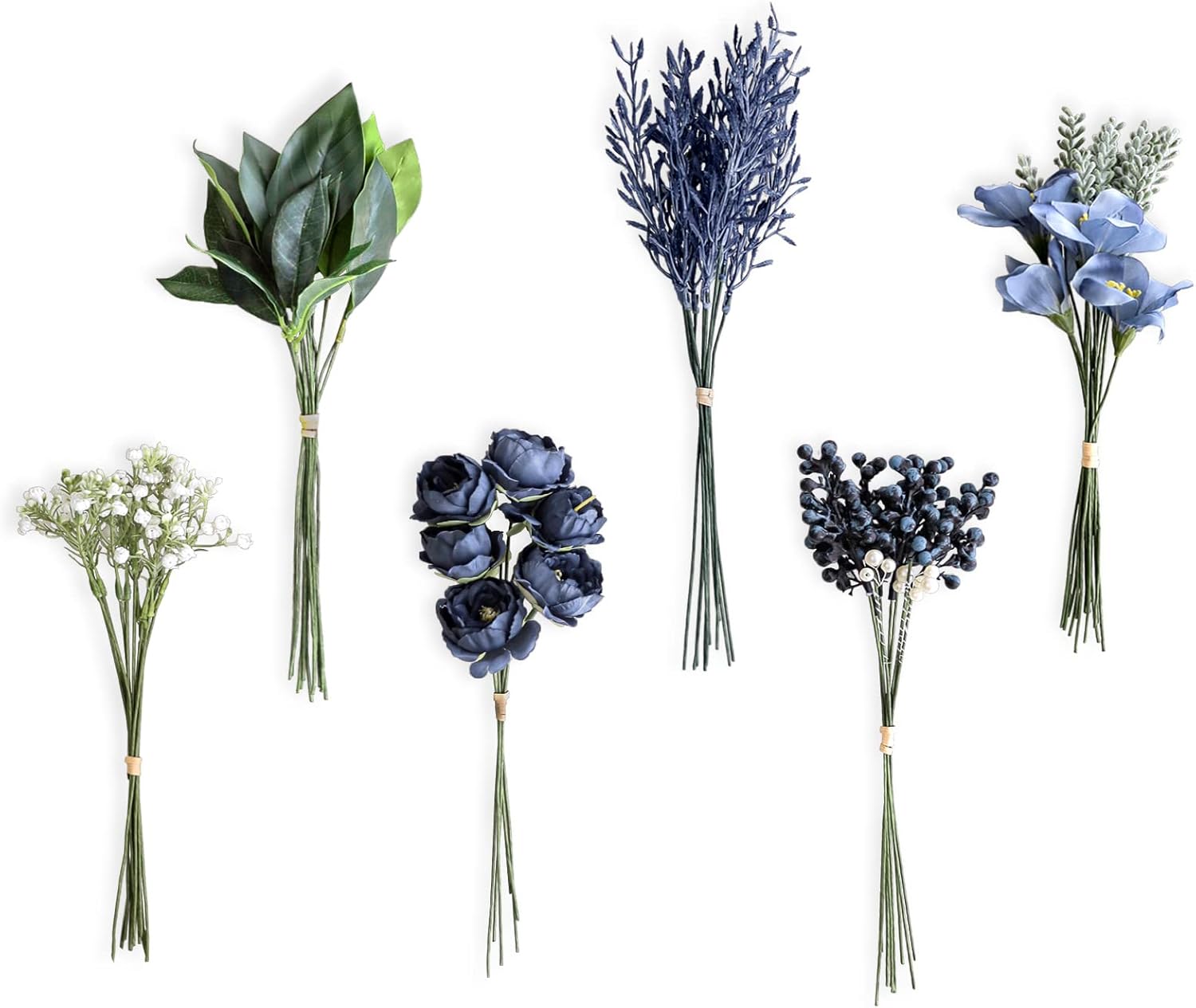 Lookein Artificial Greenery Filler Stems Box Set, 53 Pcs with 6 Kinds Fuax Greenery Stems for DIY Table Filler Decor Wedding Centerpices Bridal Bouquet Table Centerpieces, Navy Blue