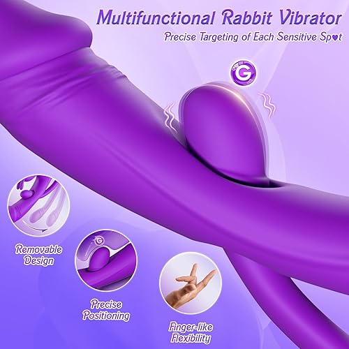 Miniatura 5 de Juguetes sexuales vibrador para mujeres – vibrador de punto G conejo consolador de 3 en 1 con 10 modos de vibración y tapón anal removible,