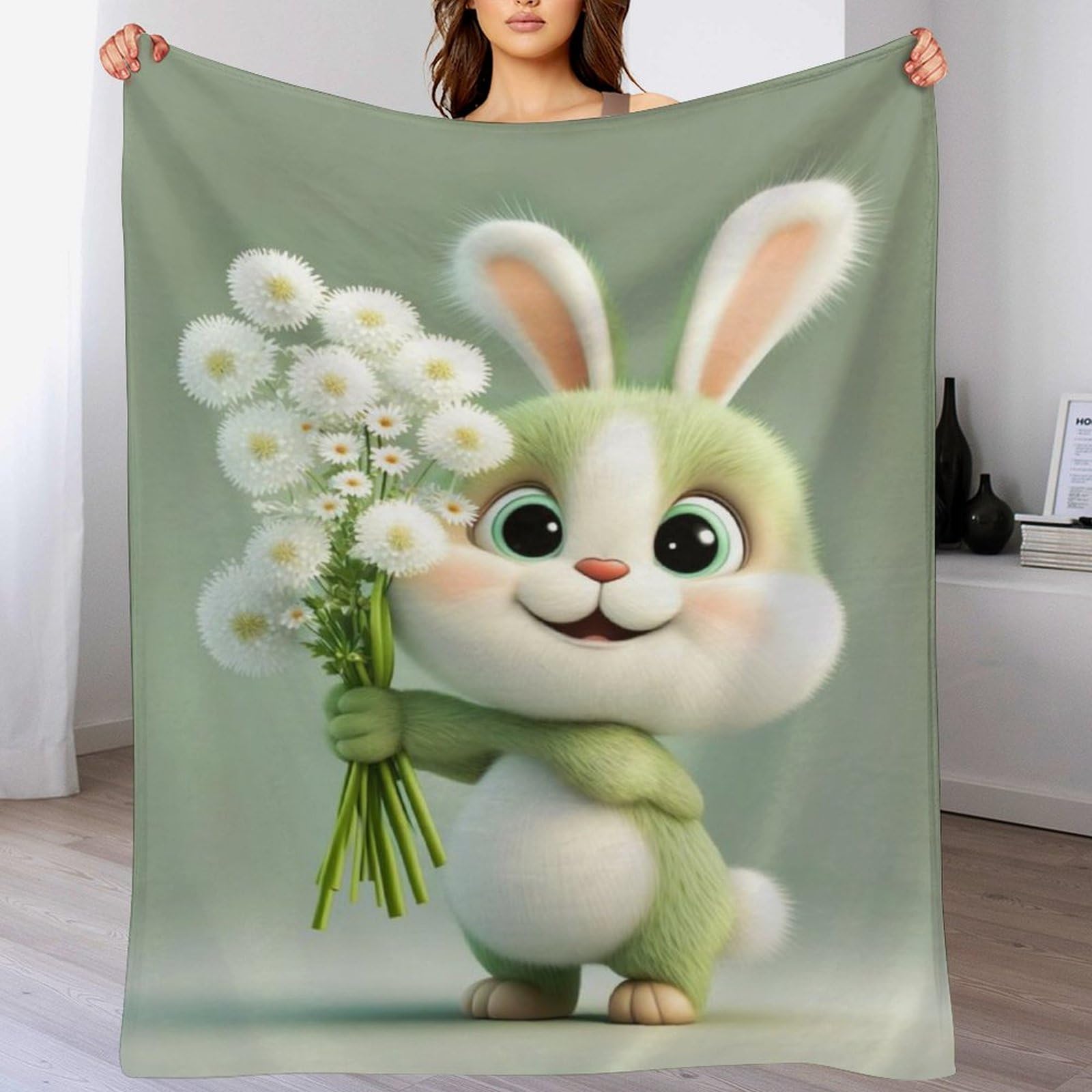 Couverture Polaire Lapin pour Lit et Canapé Ambiance Chaleureuse