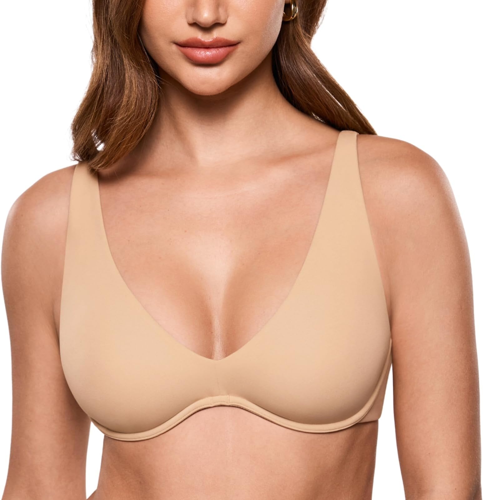 Women's Inbarely Plus Unlined Bras V Neck No Padding Underwire Tshirt Comfort Lounge Everyday Bras